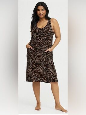 Torrid Leopard Print Super Soft Rib Henley Midi Lounge Dress size 3